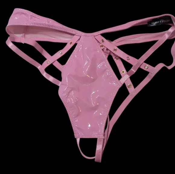 NWOT Pink Vinyl Strappy Lingerie Set