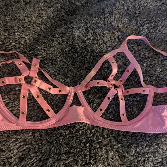 NWOT Pink Vinyl Strappy Lingerie Set