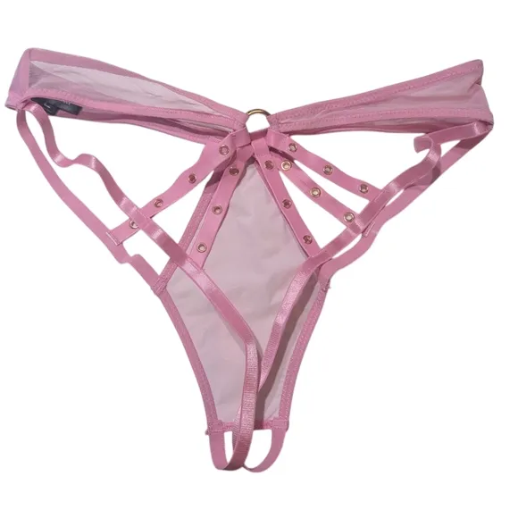 NWOT Pink Vinyl Strappy Lingerie Set