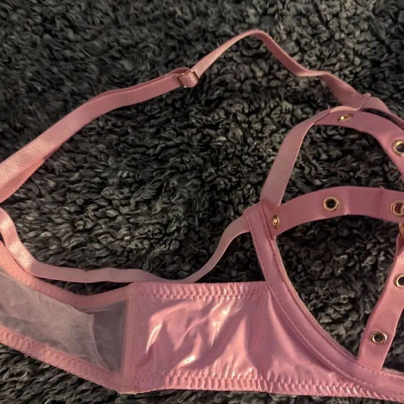 NWOT Pink Vinyl Strappy Lingerie Set