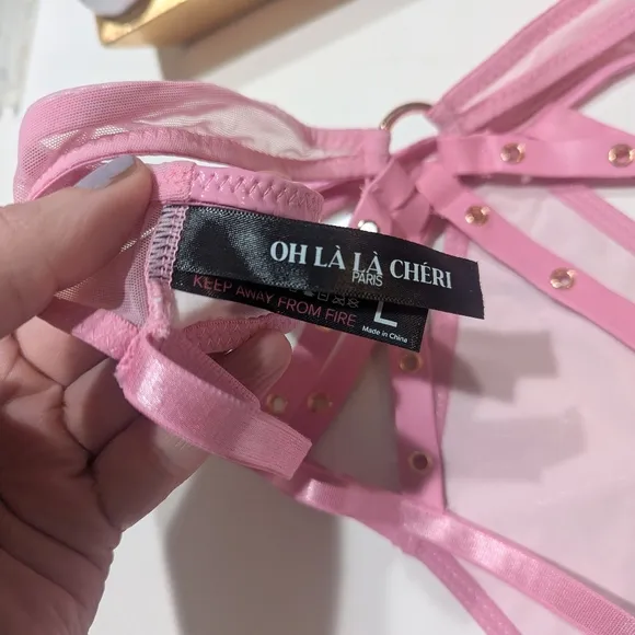 NWOT Pink Vinyl Strappy Lingerie Set