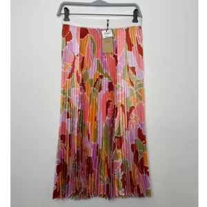 NWT HALOGEN Nordstrom Double Slit Pleated Midi Skirt In Canyon Sunset X-SMALL