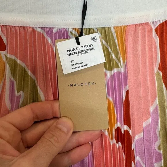 NWT HALOGEN Nordstrom Double Slit Pleated Midi Skirt In Canyon Sunset X-SMALL