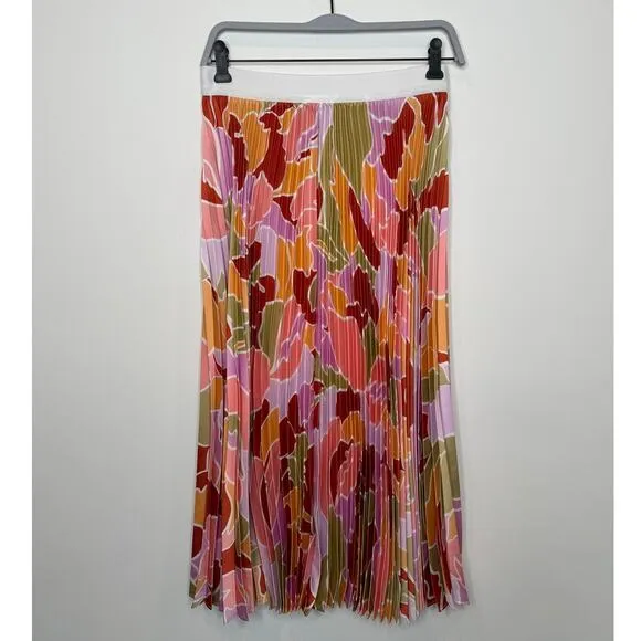 NWT HALOGEN Nordstrom Double Slit Pleated Midi Skirt In Canyon Sunset X-SMALL