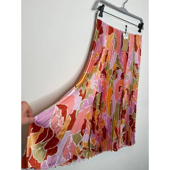 NWT HALOGEN Nordstrom Double Slit Pleated Midi Skirt In Canyon Sunset X-SMALL