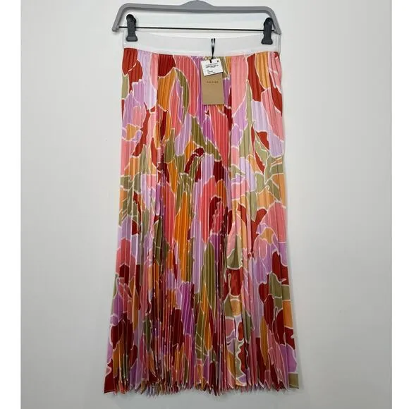NWT HALOGEN Nordstrom Double Slit Pleated Midi Skirt In Canyon Sunset X-SMALL