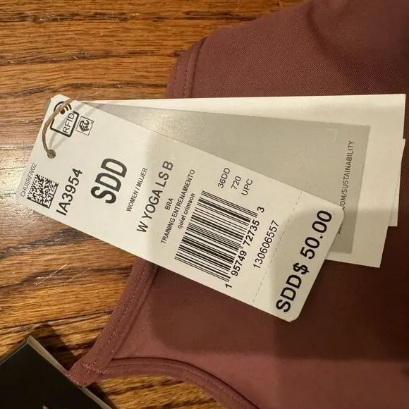 NWT New Adidas Strappy Back Yoga Sports Bra Quiet Crimson Purple Small DD Cup