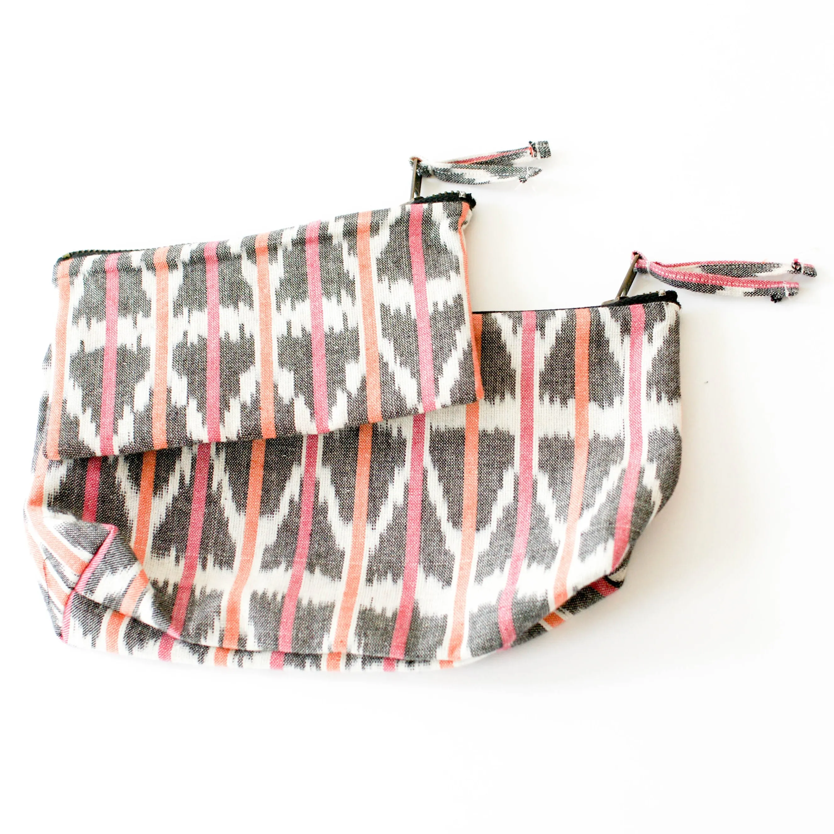 Orange Pink Ikat Triangle Stripe Small Zipper Pouch