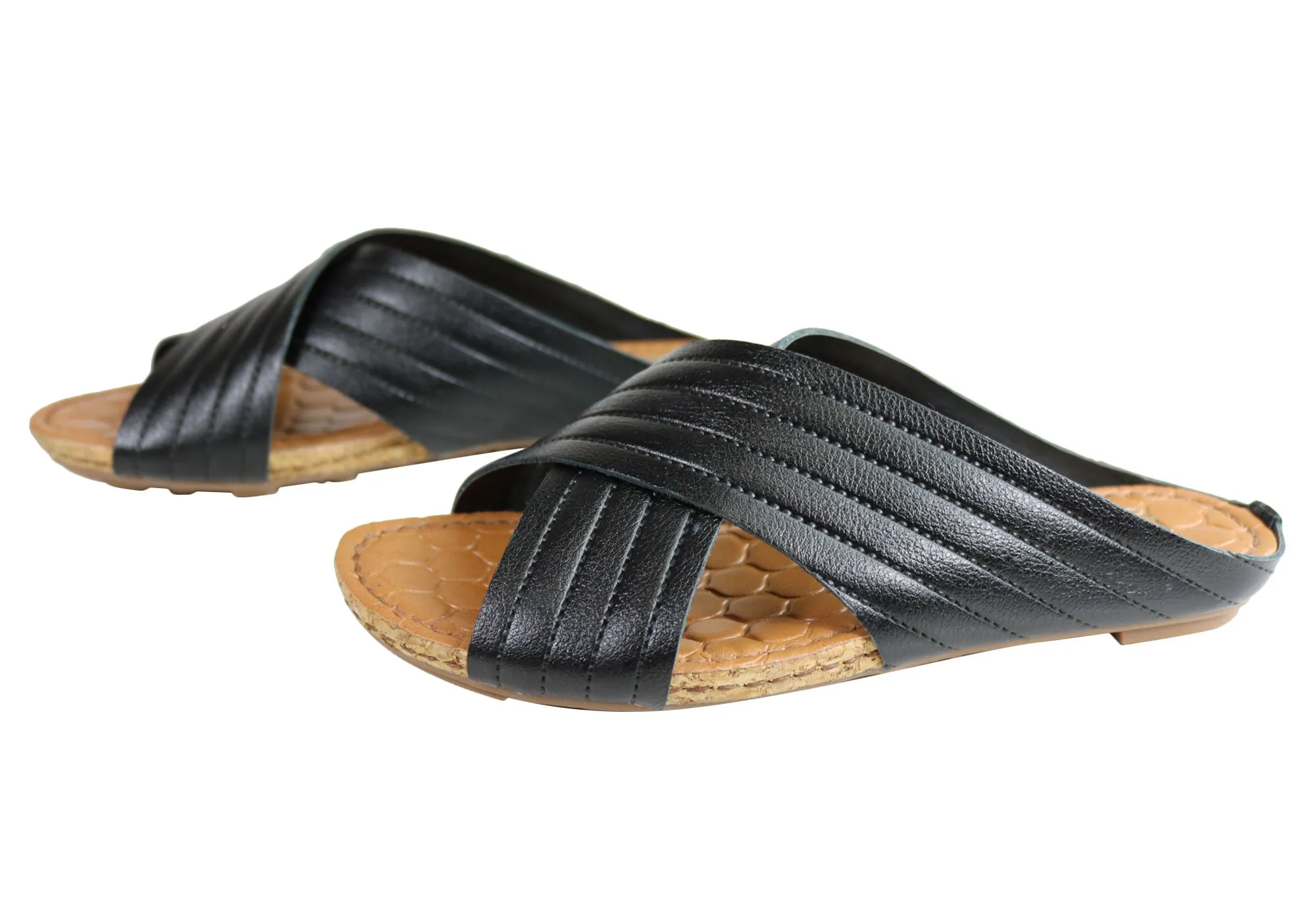 Orcade Dorena Womens Comfort Leather Slides Sandals Made In Brazil