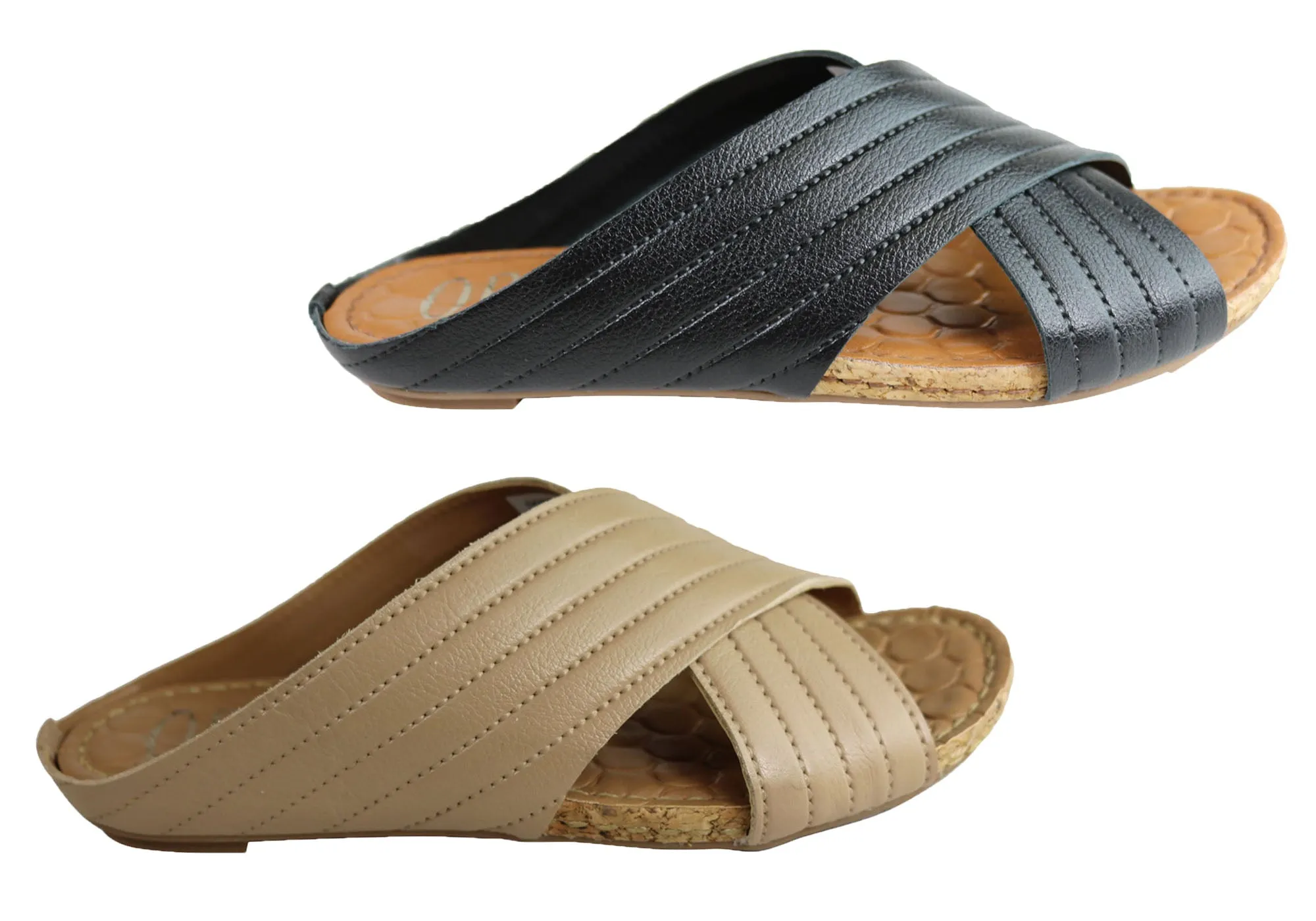 Orcade Dorena Womens Comfort Leather Slides Sandals Made In Brazil