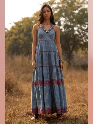 Payal Pratap   -   Dress Jackson  I  Strappy Tiered Maxi Dress With Placement Embroidery All Over