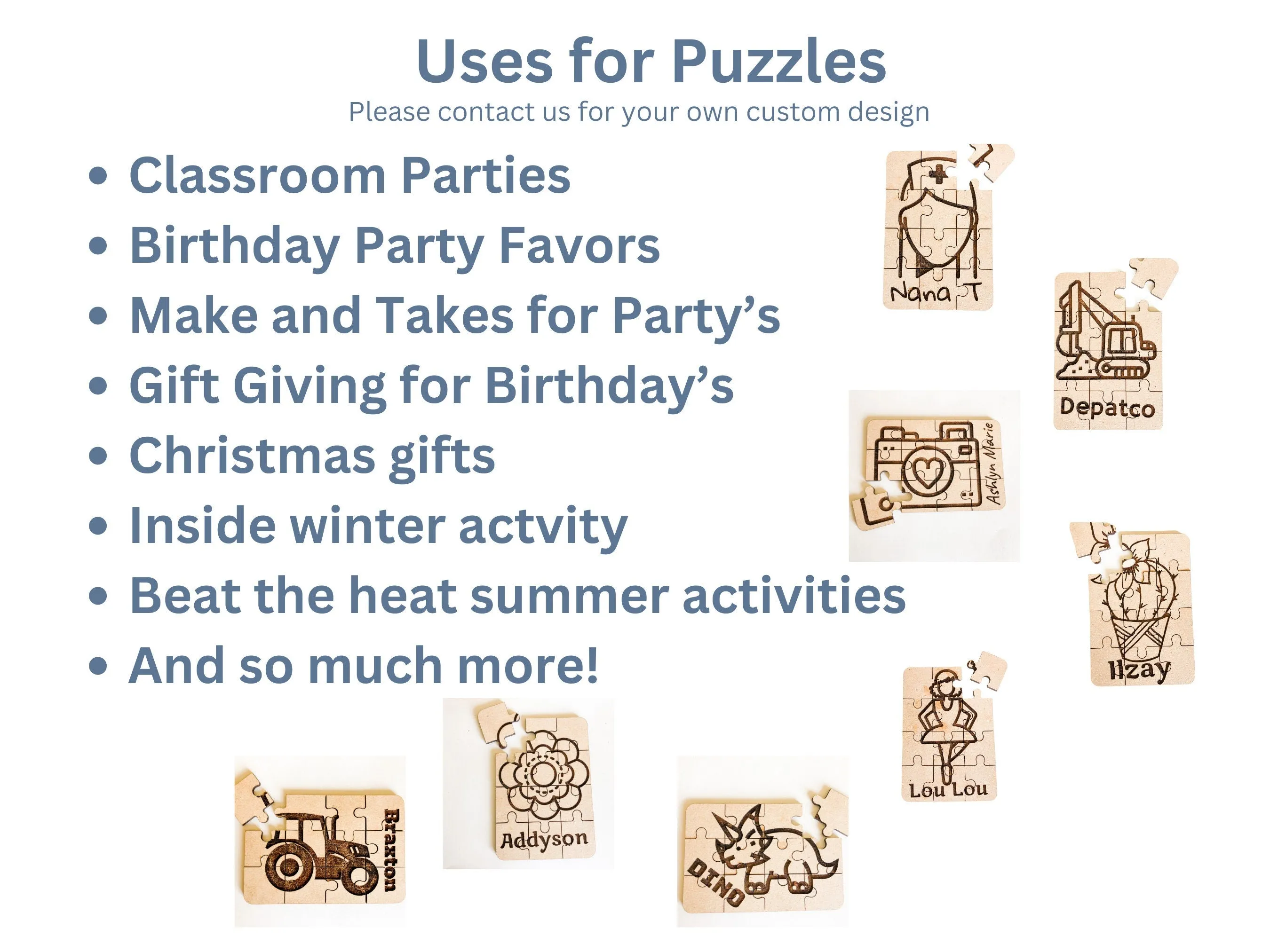 Personalized Small Wooden Puzzles Custom Game, Bulk Birthday Party Favor and Make and Take for Kids
