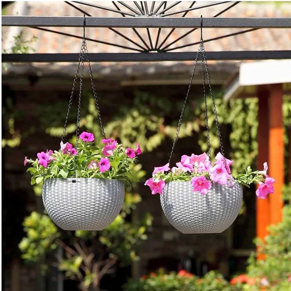 Plastic Self Watering Hanging Planter Basket Garden Flower Plant Hanger for Indoor Outdoor Use
