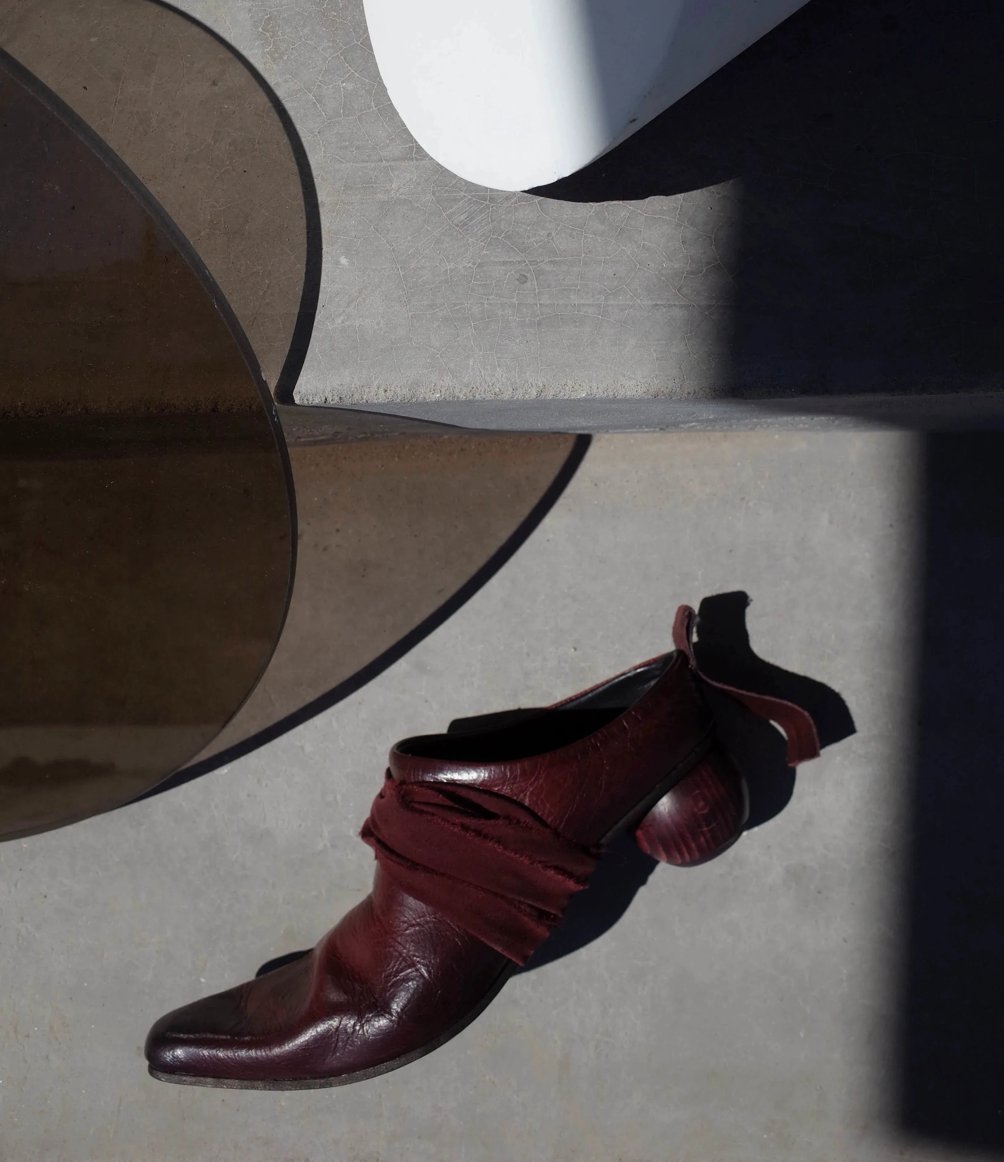 Pleated Wooden Heel Leather Mules