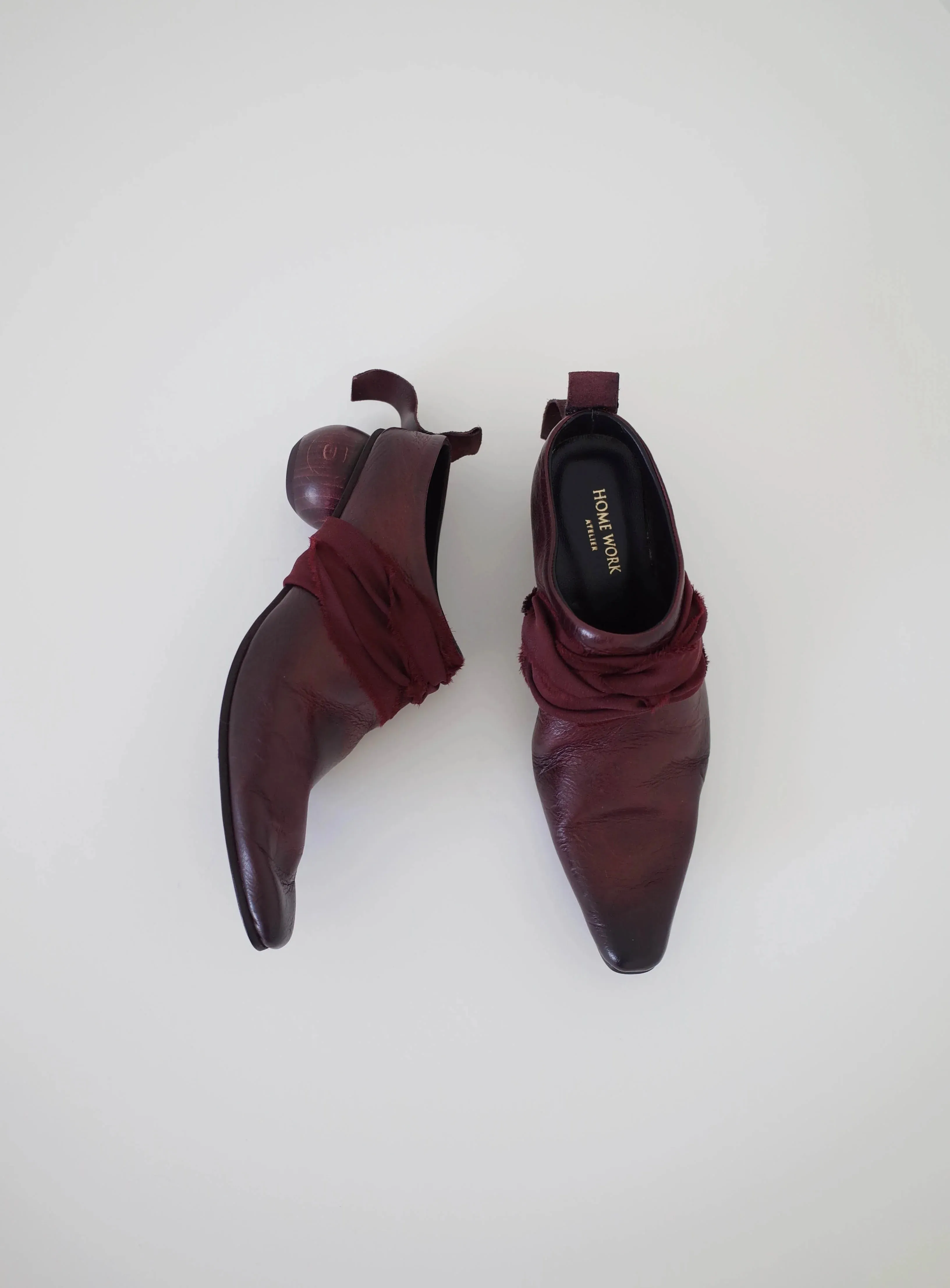 Pleated Wooden Heel Leather Mules