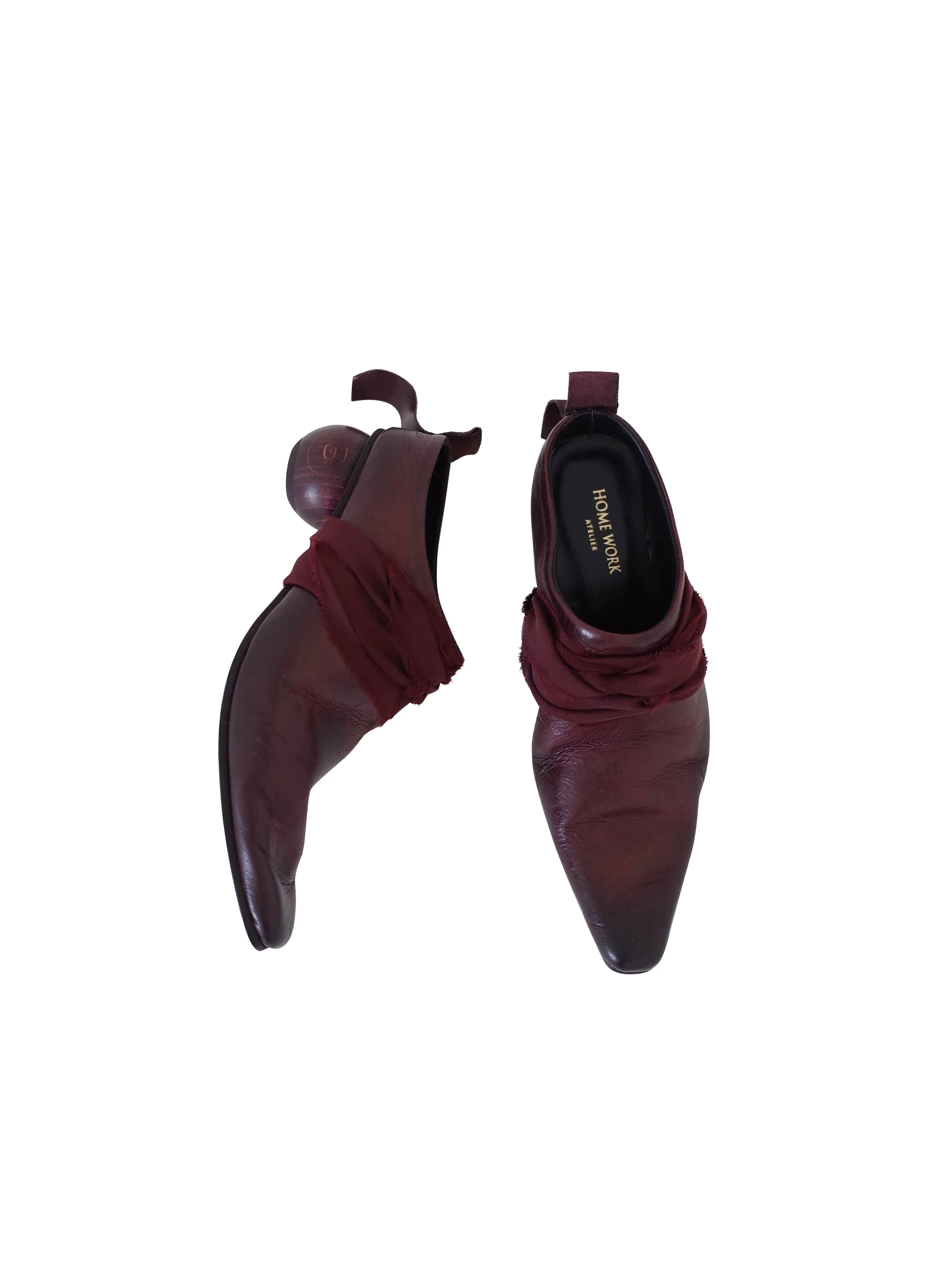 Pleated Wooden Heel Leather Mules