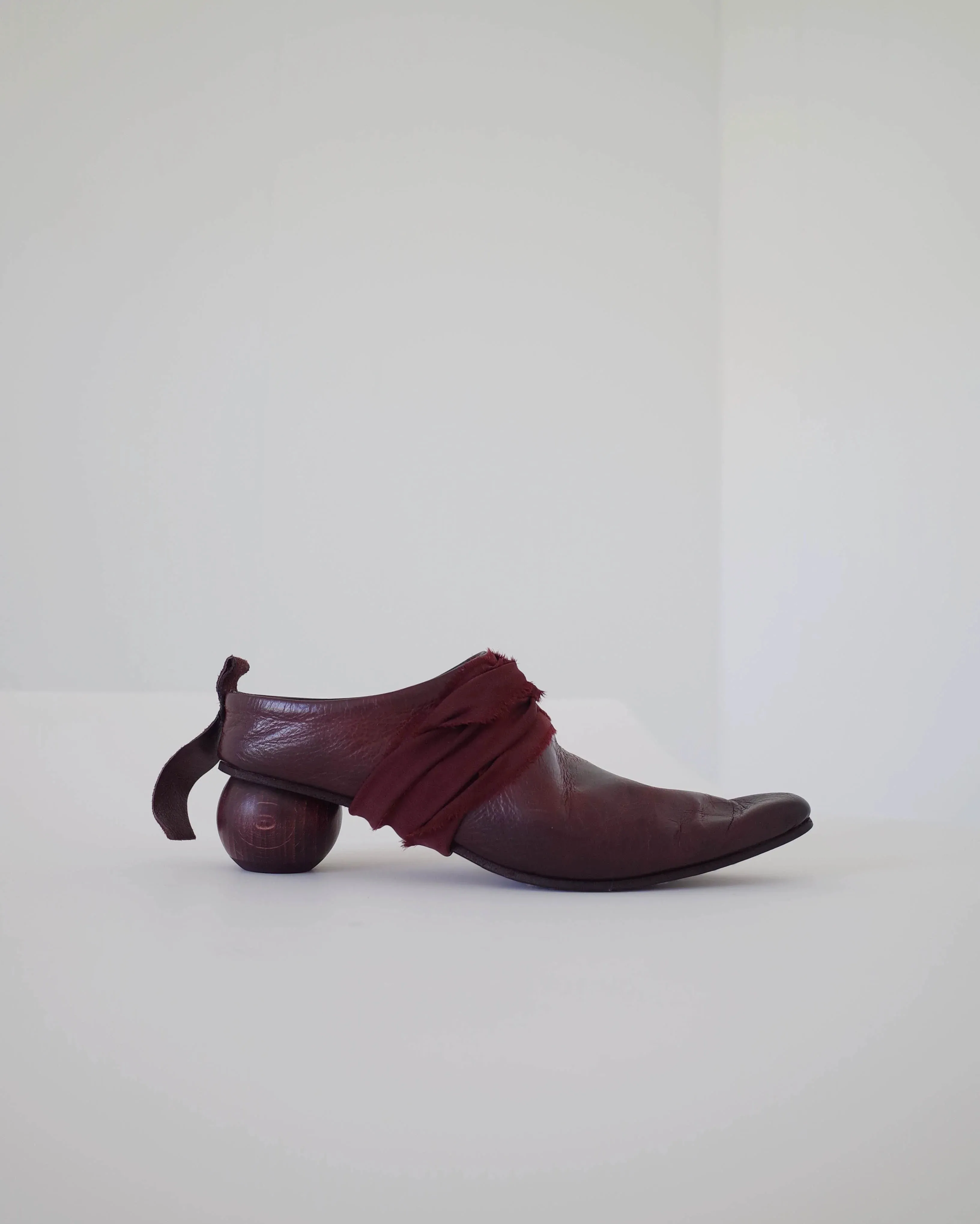 Pleated Wooden Heel Leather Mules