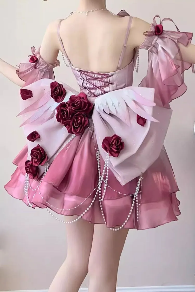 Plum Red [Swan Wonderland] Embroidery Bowknot Lace-Up Sweet Ballet Lolita Jsk Dress Short Version
