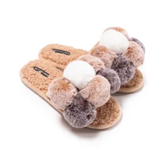 POM POM SLIPPERS - Tan Multi