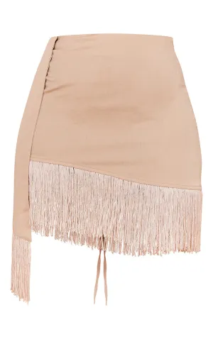 Pretty Little Thing Sand Woven Fringe Hem Drape Front Mini Skirt