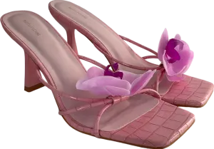 PrettyLittleThing Pink Flower Strappy Sling Back Heeled Sandal UK 7 EU 40 👠