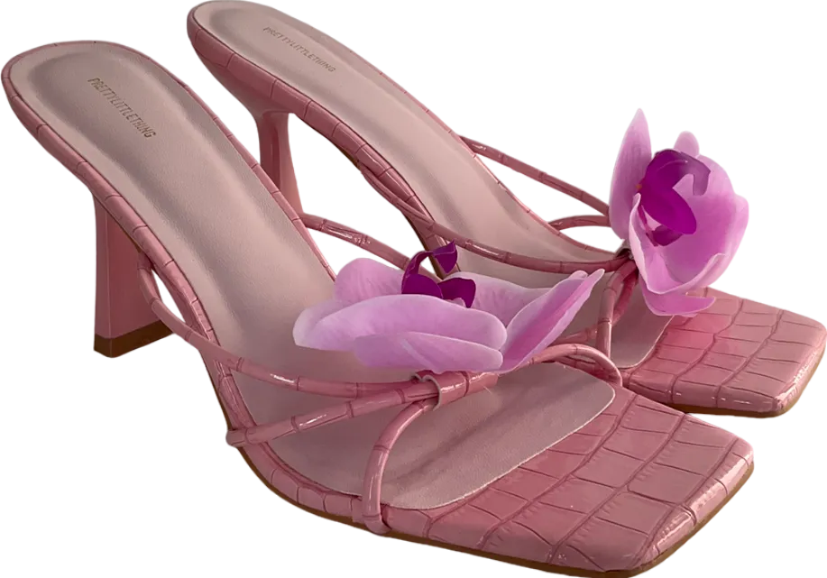 PrettyLittleThing Pink Flower Strappy Sling Back Heeled Sandal UK 7 EU 40 👠