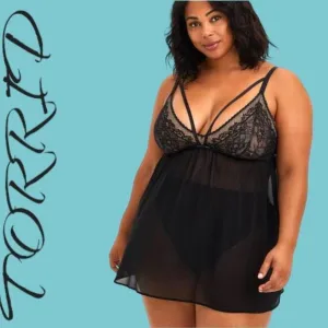 PRICE FIRM! $55 TORRID Plus Size Fleur Lace Black Strappy Babydoll Size 2X