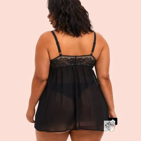 PRICE FIRM! $55 TORRID Plus Size Fleur Lace Black Strappy Babydoll Size 2X