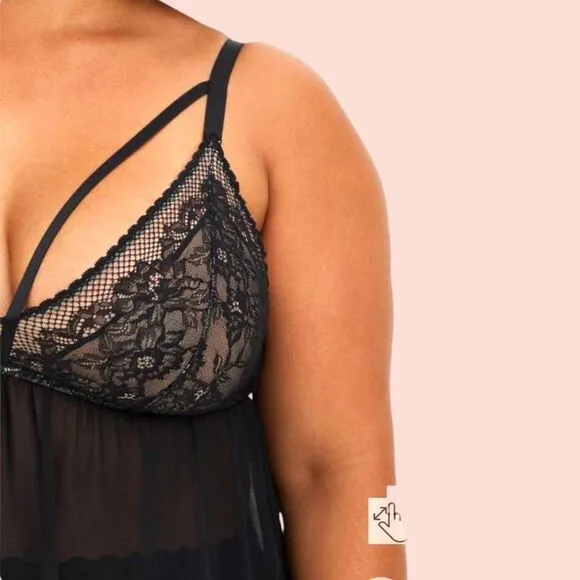 PRICE FIRM! $55 TORRID Plus Size Fleur Lace Black Strappy Babydoll Size 2X