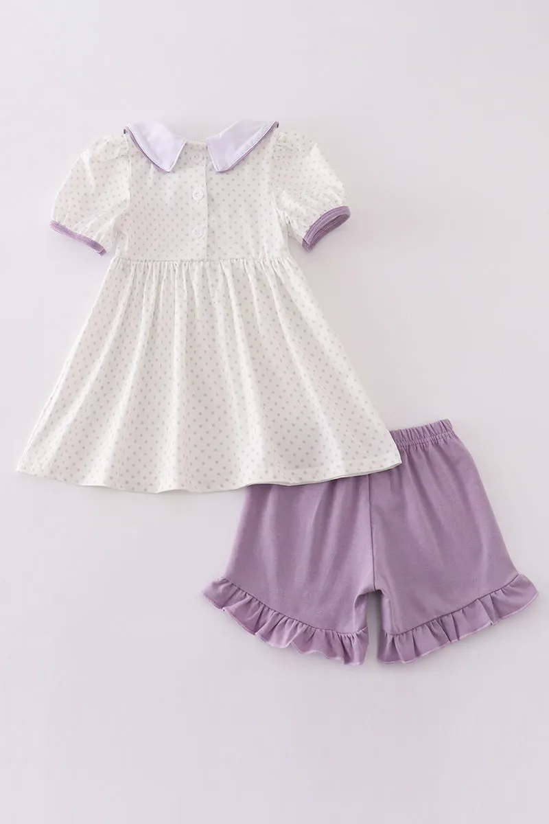 Purple Ballet Embroidery Girl Set