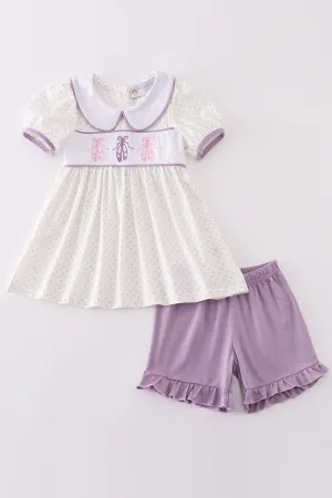 Purple Ballet Embroidery Girl Set