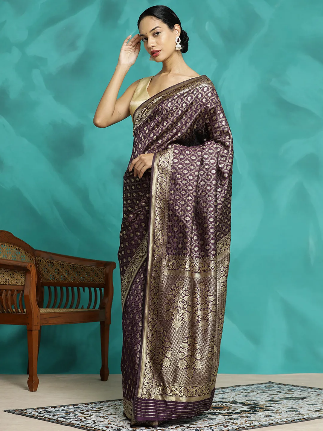 Purple Heavy Zari Woven Banarasi Saree