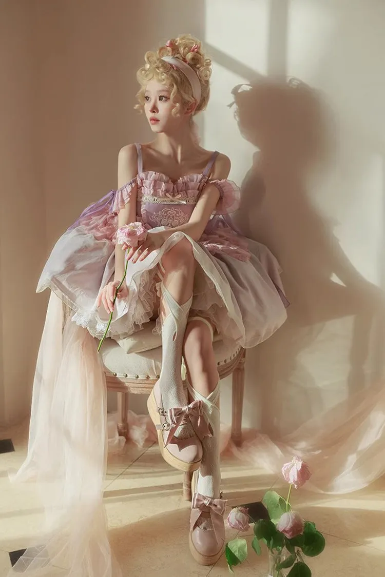 Purple Midsummer Dream Elegant Embroidered Print Chinese Style Ballet Boat Neck Sweet Qi Lolita Dress