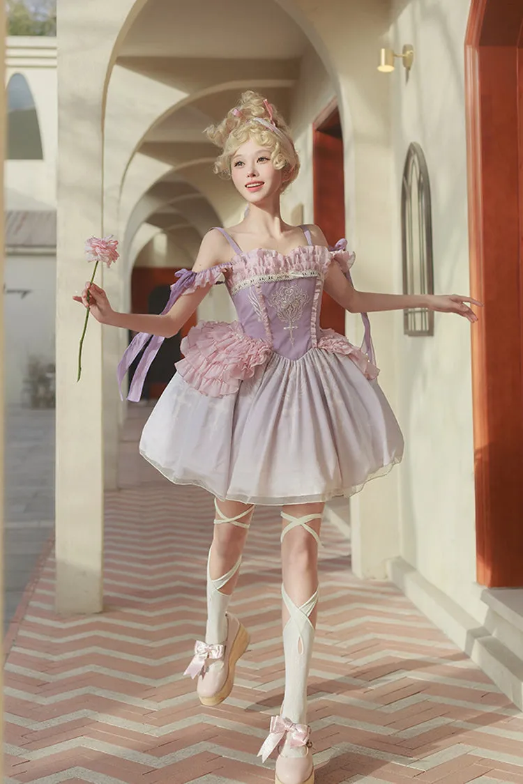 Purple Midsummer Dream Elegant Embroidered Print Chinese Style Ballet Boat Neck Sweet Qi Lolita Dress