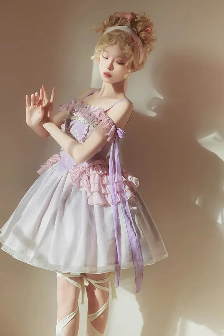 Purple Midsummer Dream Elegant Embroidered Print Chinese Style Ballet Boat Neck Sweet Qi Lolita Dress