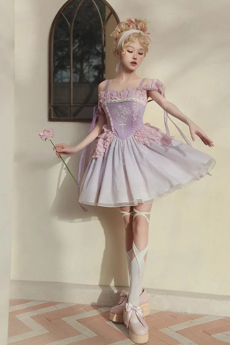 Purple Midsummer Dream Elegant Embroidered Print Chinese Style Ballet Boat Neck Sweet Qi Lolita Dress