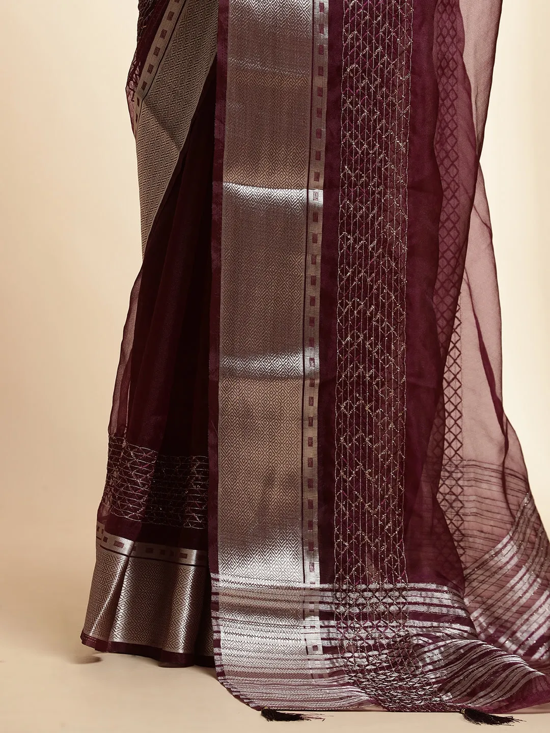Purple Woven Design Khadi Organza Saree