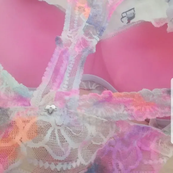 RARE VS PINK watercolor push-up Bralette Limited edition sz Small (D-DD)