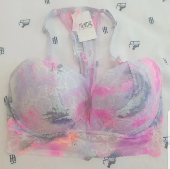 RARE VS PINK watercolor push-up Bralette Limited edition sz Small (D-DD)