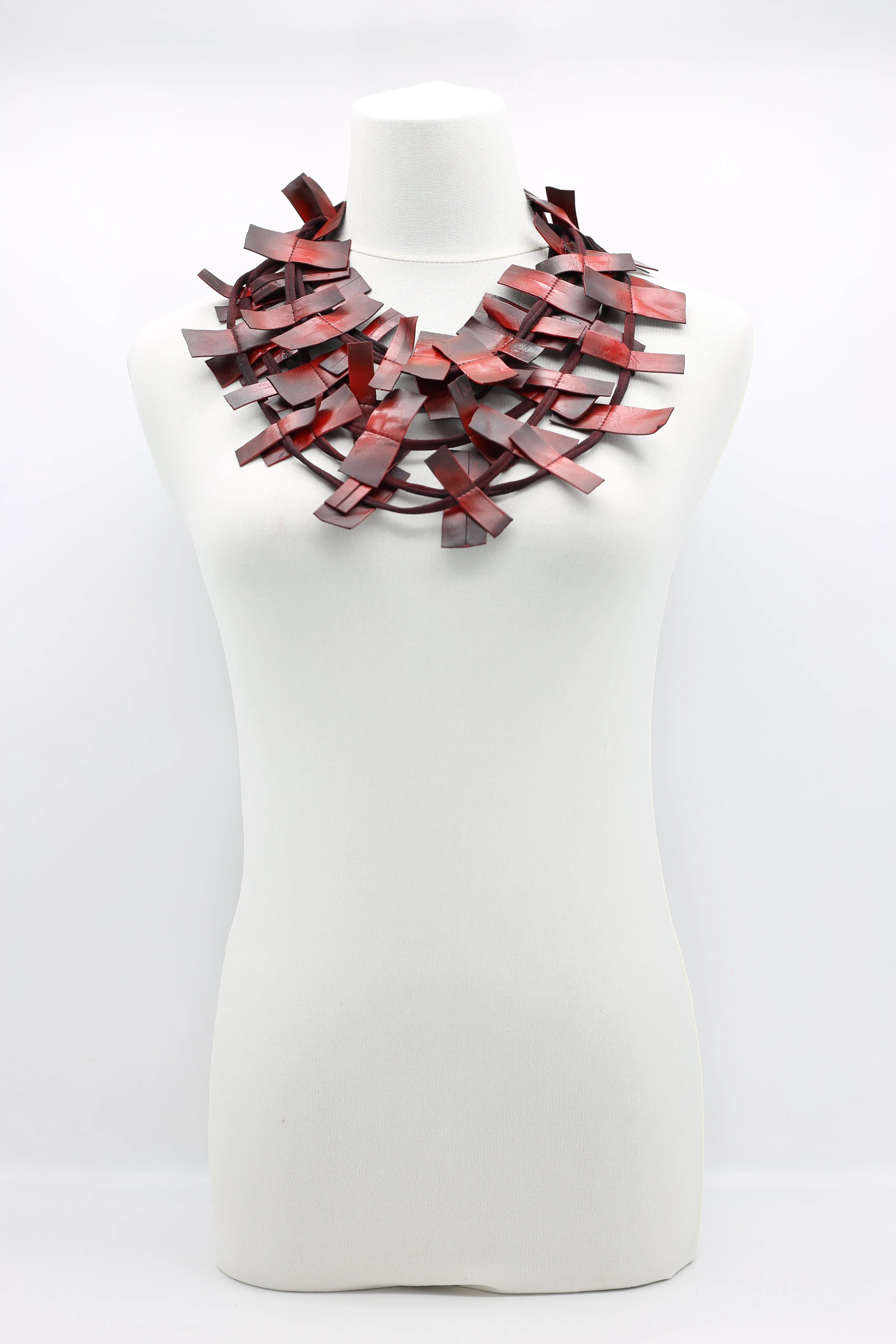 Recycled Leatherette Rectangles Necklace - Hand-painted