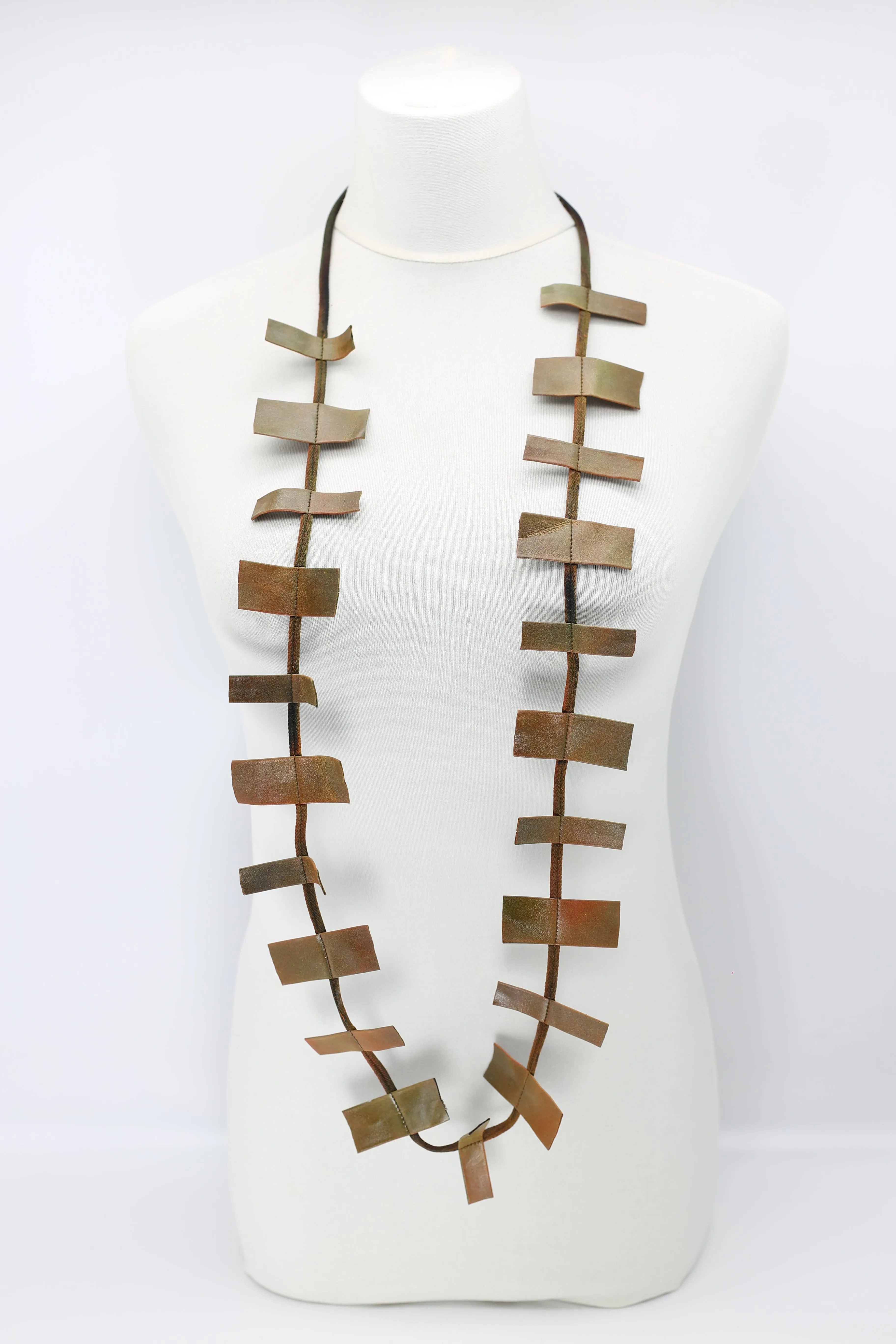 Recycled Leatherette Rectangles Necklace - Hand-painted