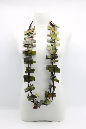 Recycled Leatherette Rectangles Necklace - Hand-painted
