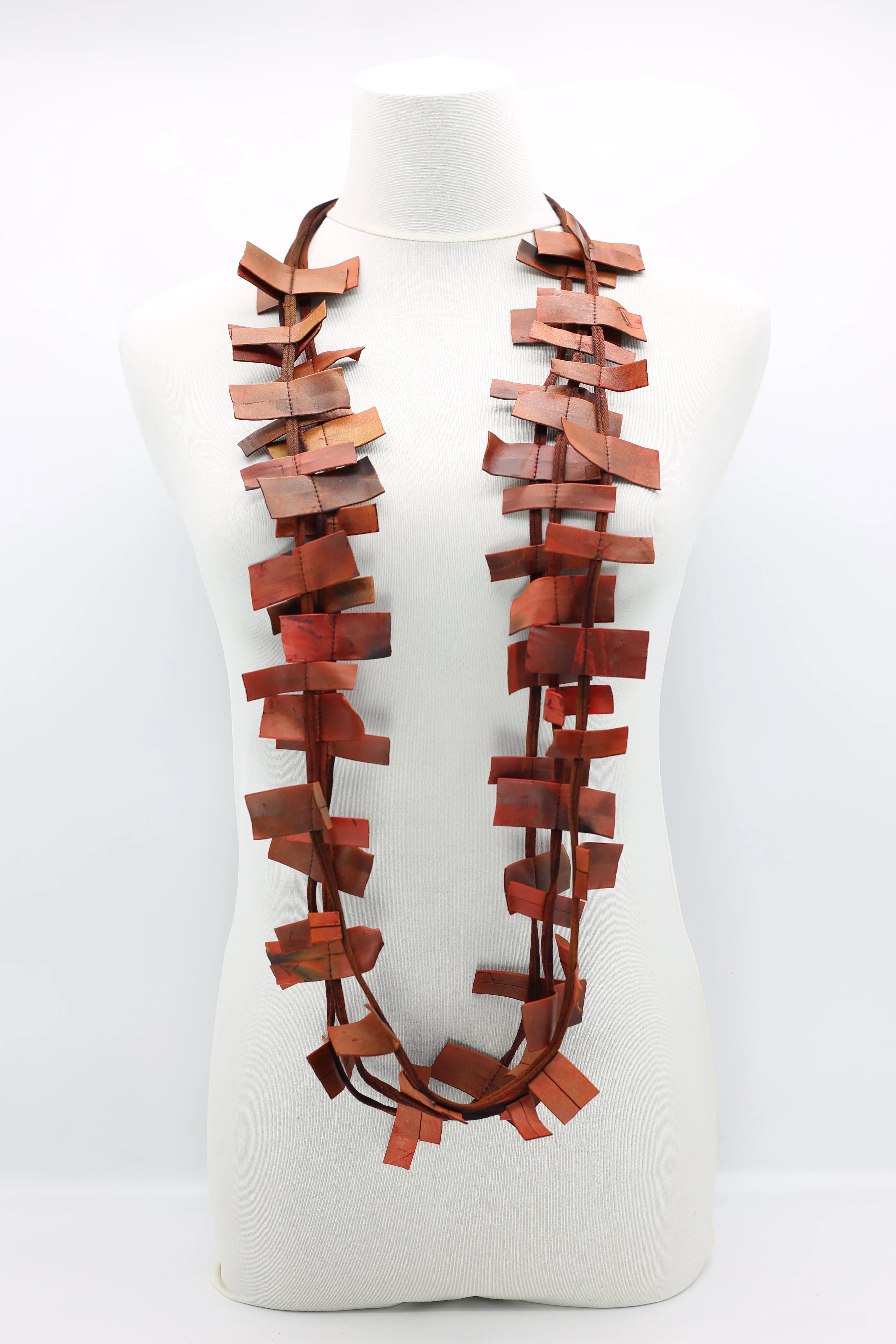 Recycled Leatherette Rectangles Necklace - Hand-painted