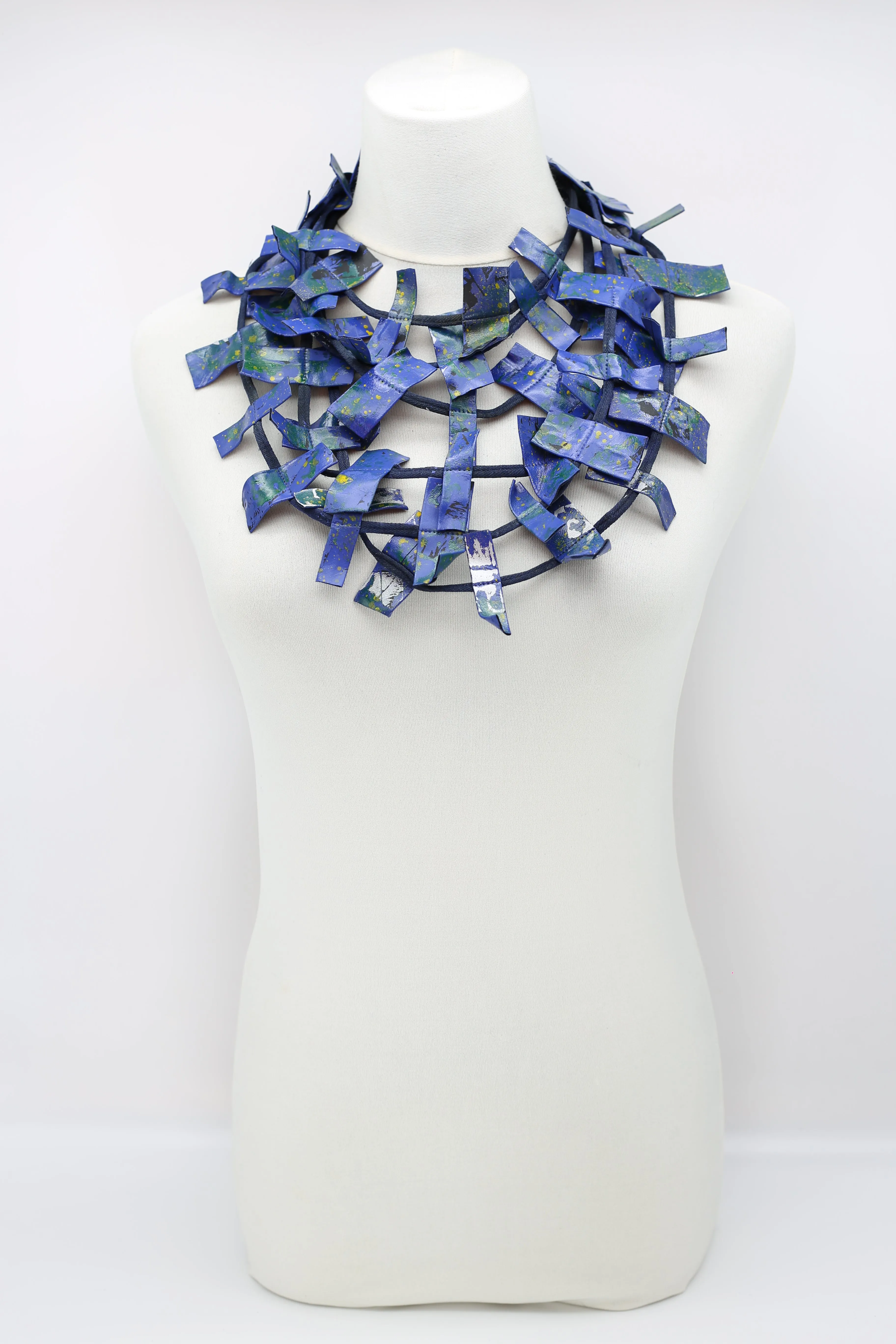 Recycled Leatherette Rectangles Necklace - Hand-painted
