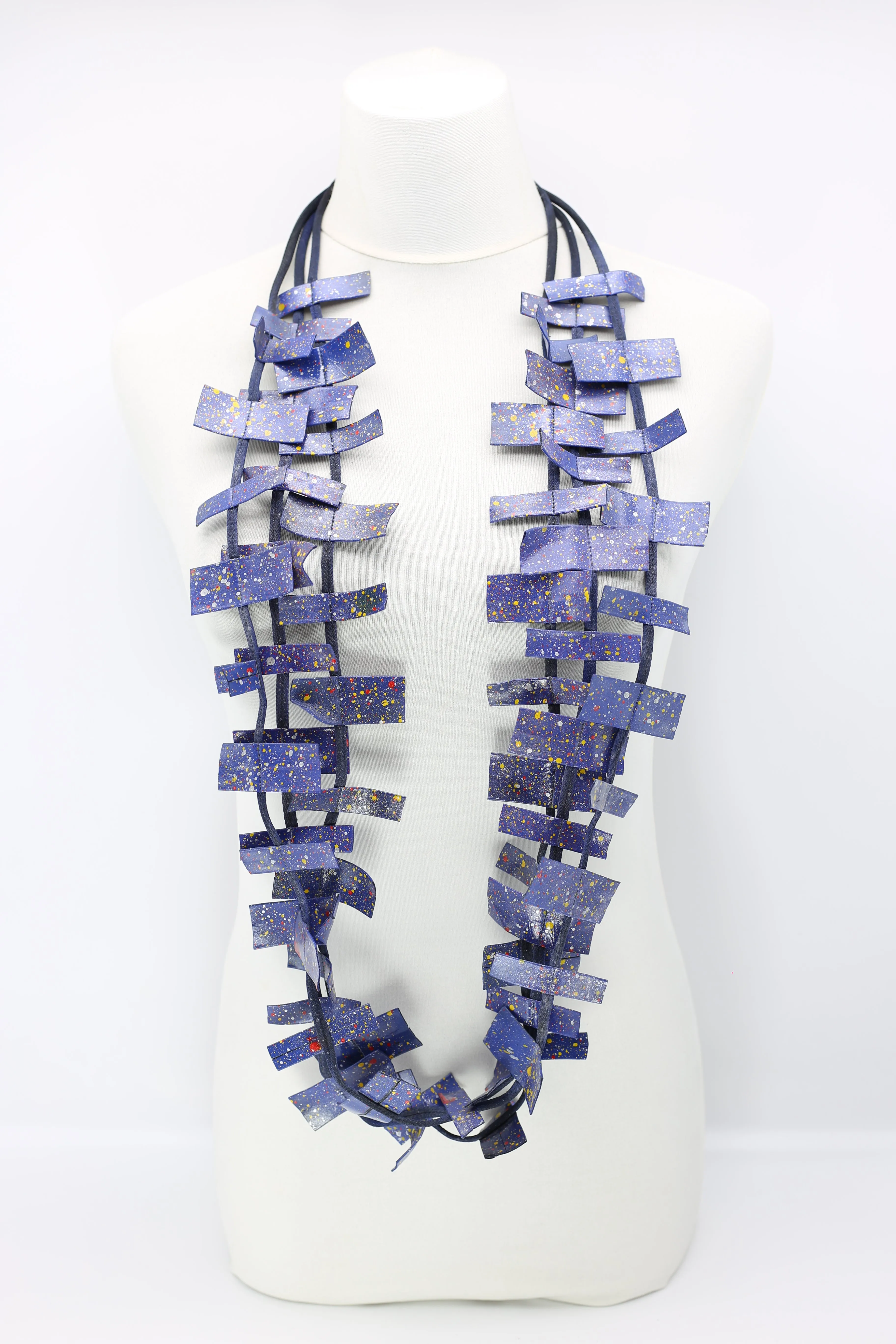 Recycled Leatherette Rectangles Necklace - Hand-painted