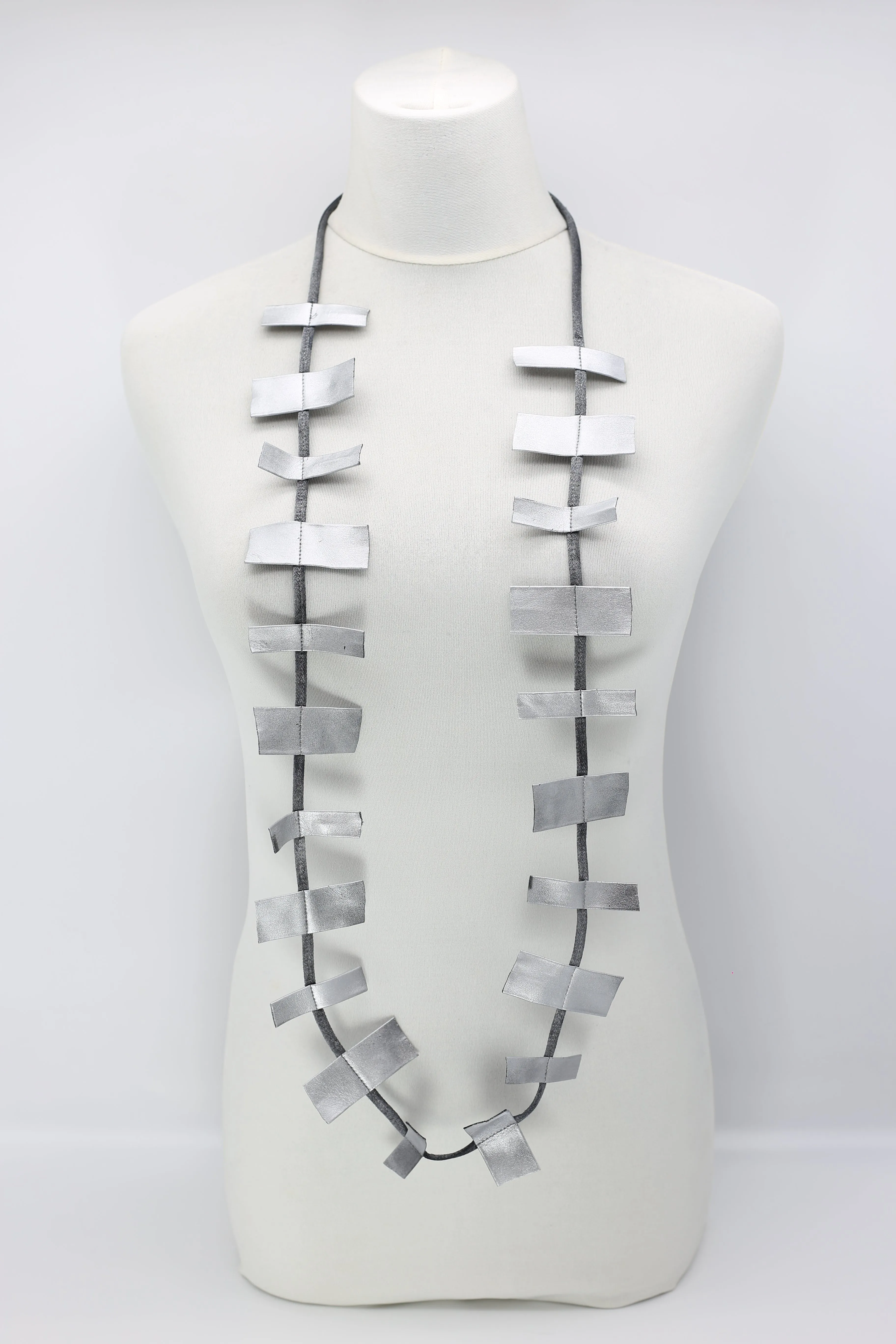 Recycled Leatherette Rectangles Necklace - Hand-painted