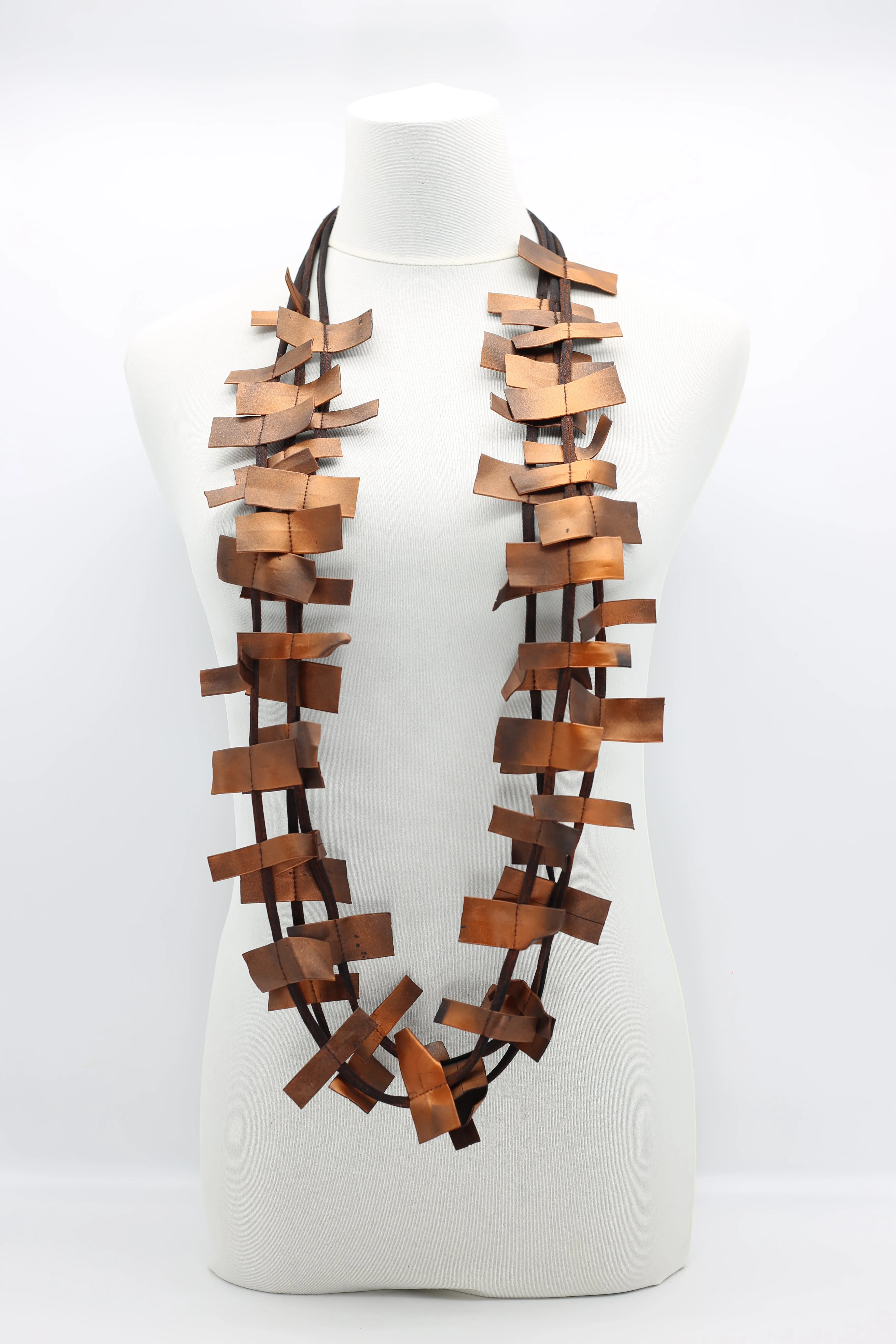 Recycled Leatherette Rectangles Necklace - Hand-painted