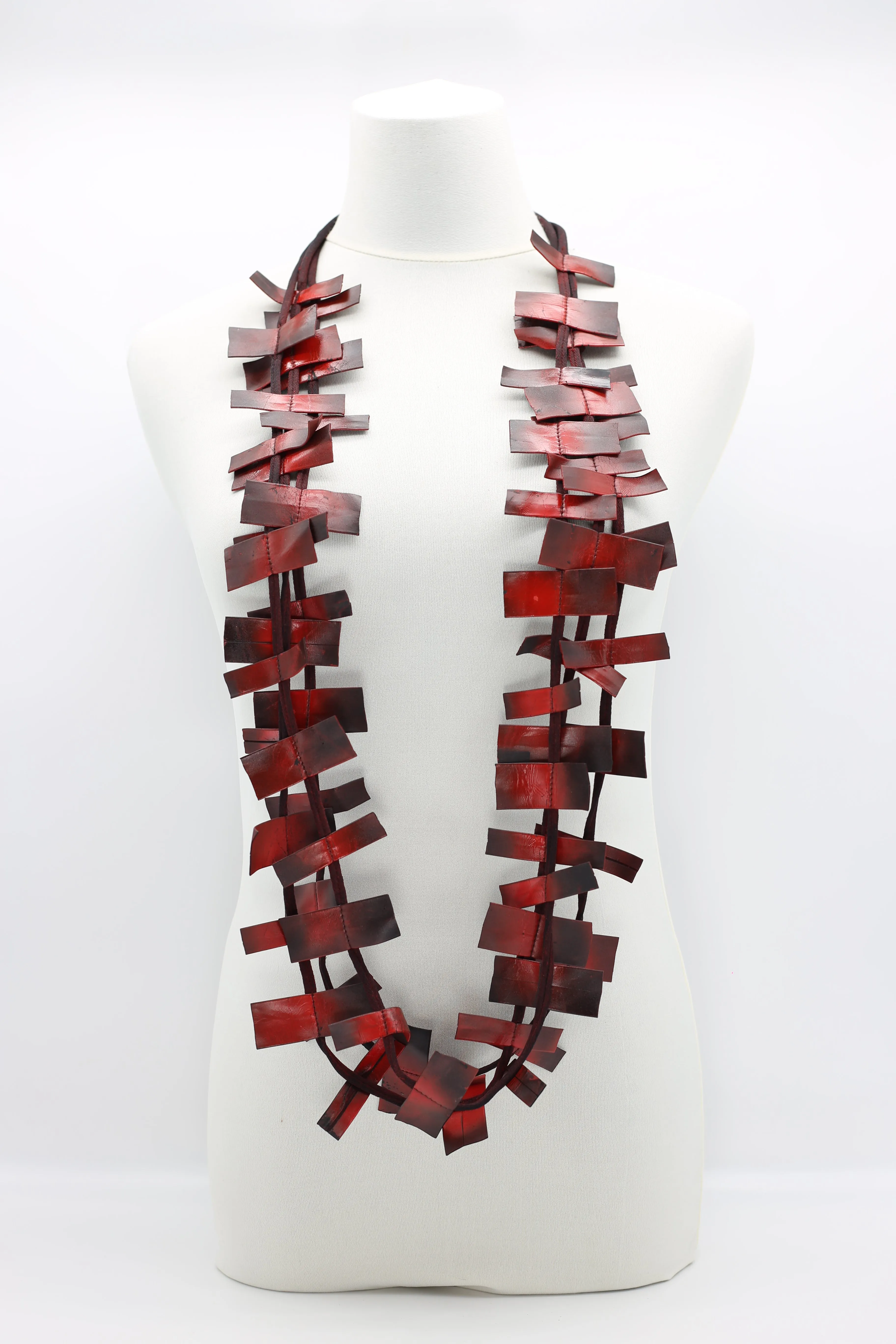 Recycled Leatherette Rectangles Necklace - Hand-painted