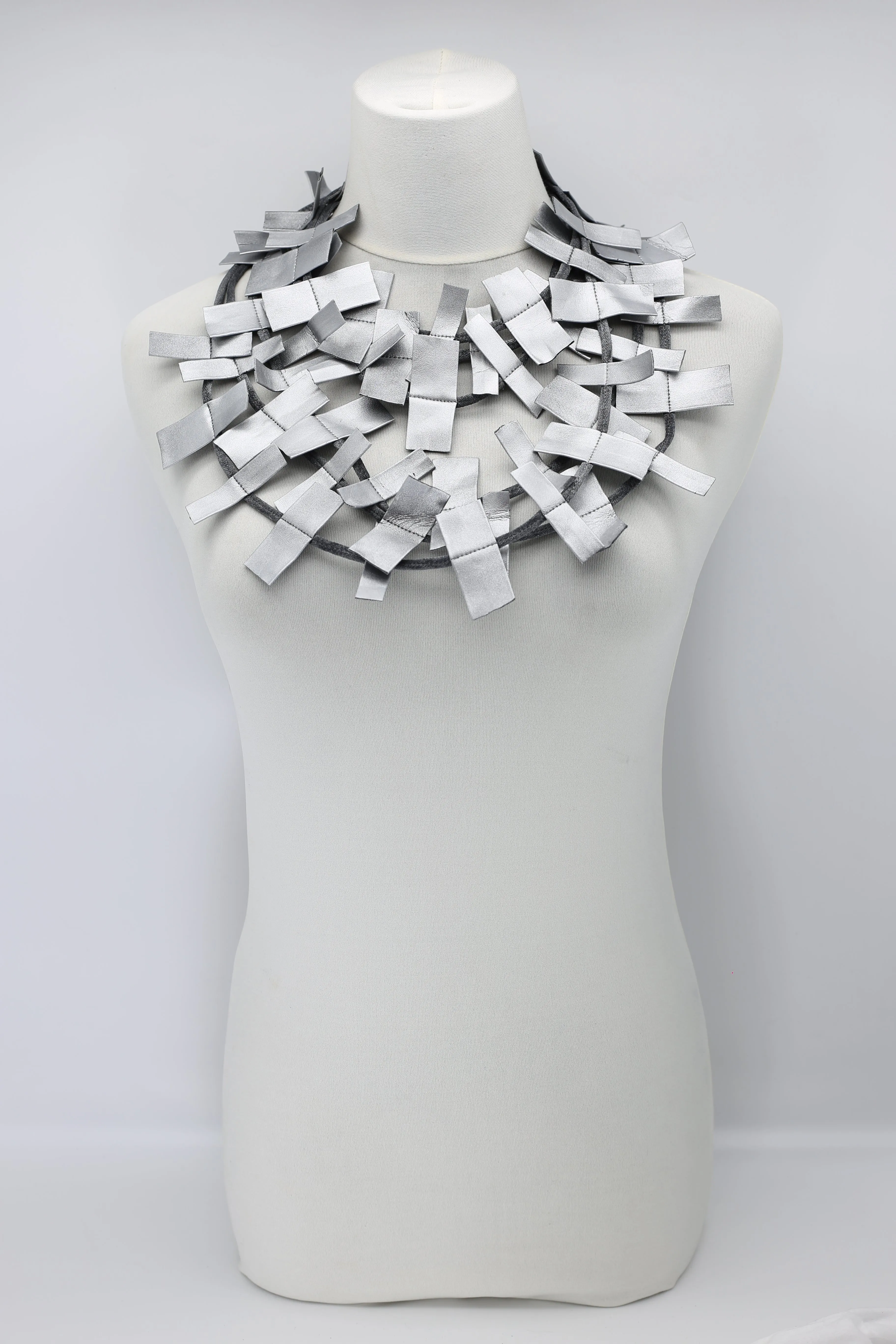 Recycled Leatherette Rectangles Necklace - Hand-painted