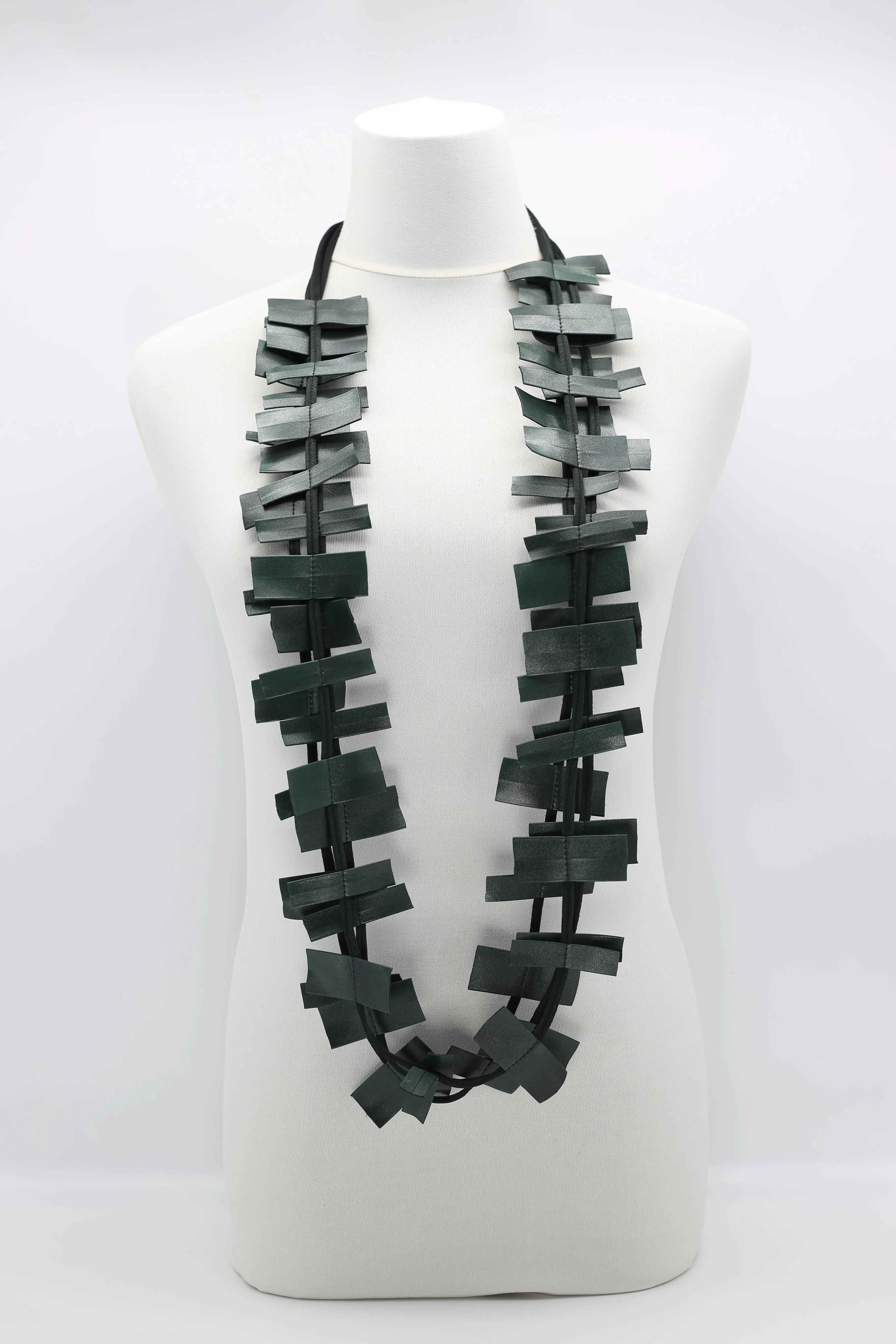 Recycled Leatherette Rectangles Necklace - Hand-painted